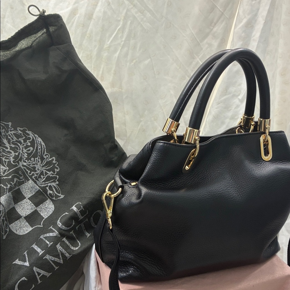 New Vince Camuto Black Leather Handbag with Gold Hardware - Picture 8 of 8